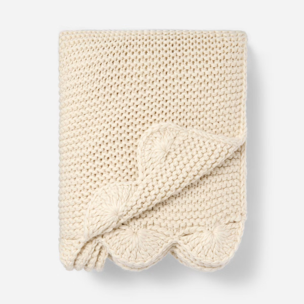 Knit Scalloped Edge Throw Blanket Cream - Threshold™ designed with Studio McGee | Target
