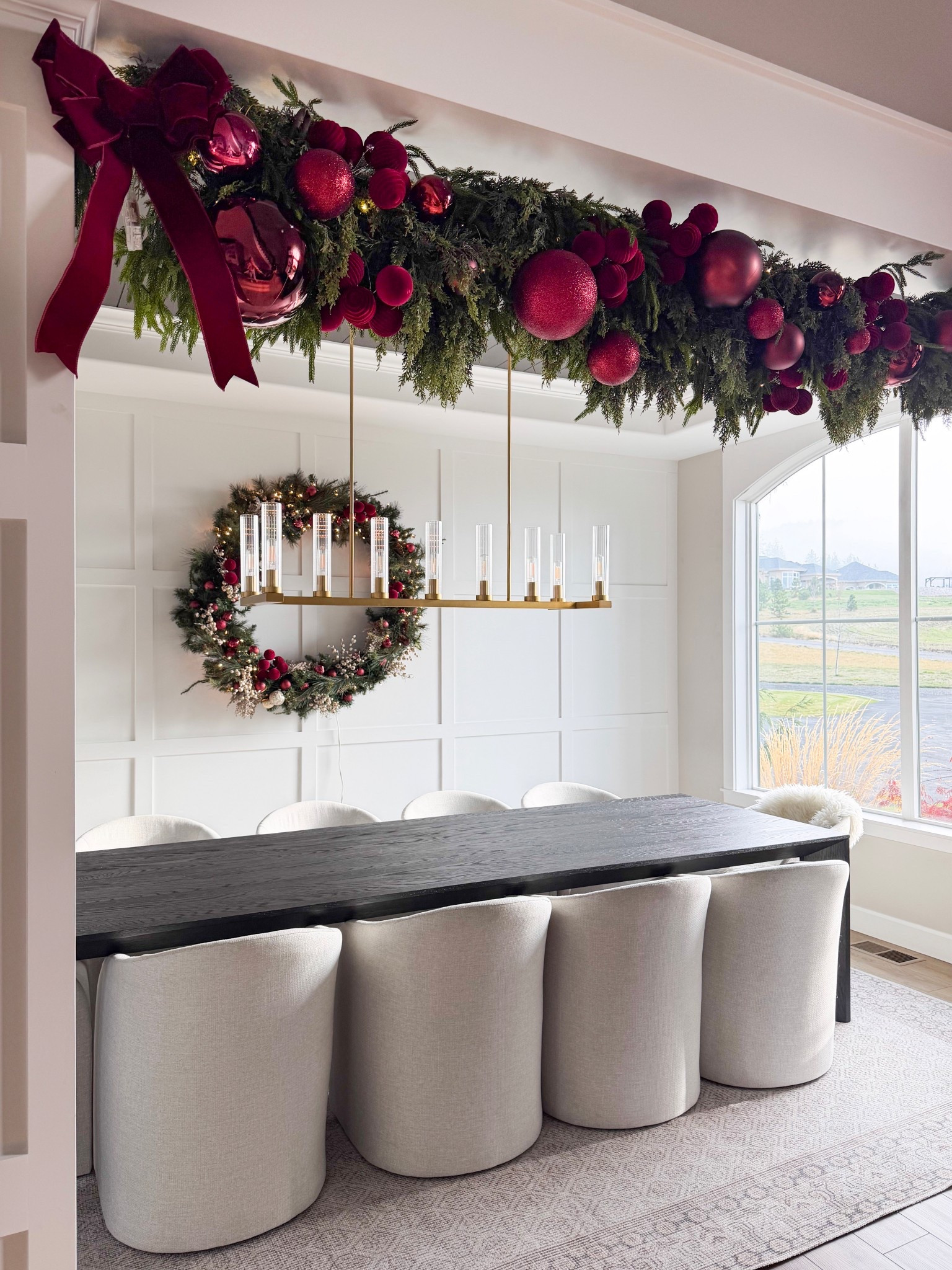 I absolutely love how this garland turned out! 

Holiday, holiday home, holiday home decor, Christmas, Christmas decor, garland, ornaments, bow, ribbon, ornament hooks, twinkle lights, wreath, dining table, dining chairs, rug, area rug, neutral rug 

#LTKSeasonal #LTKHome #LTKHoliday