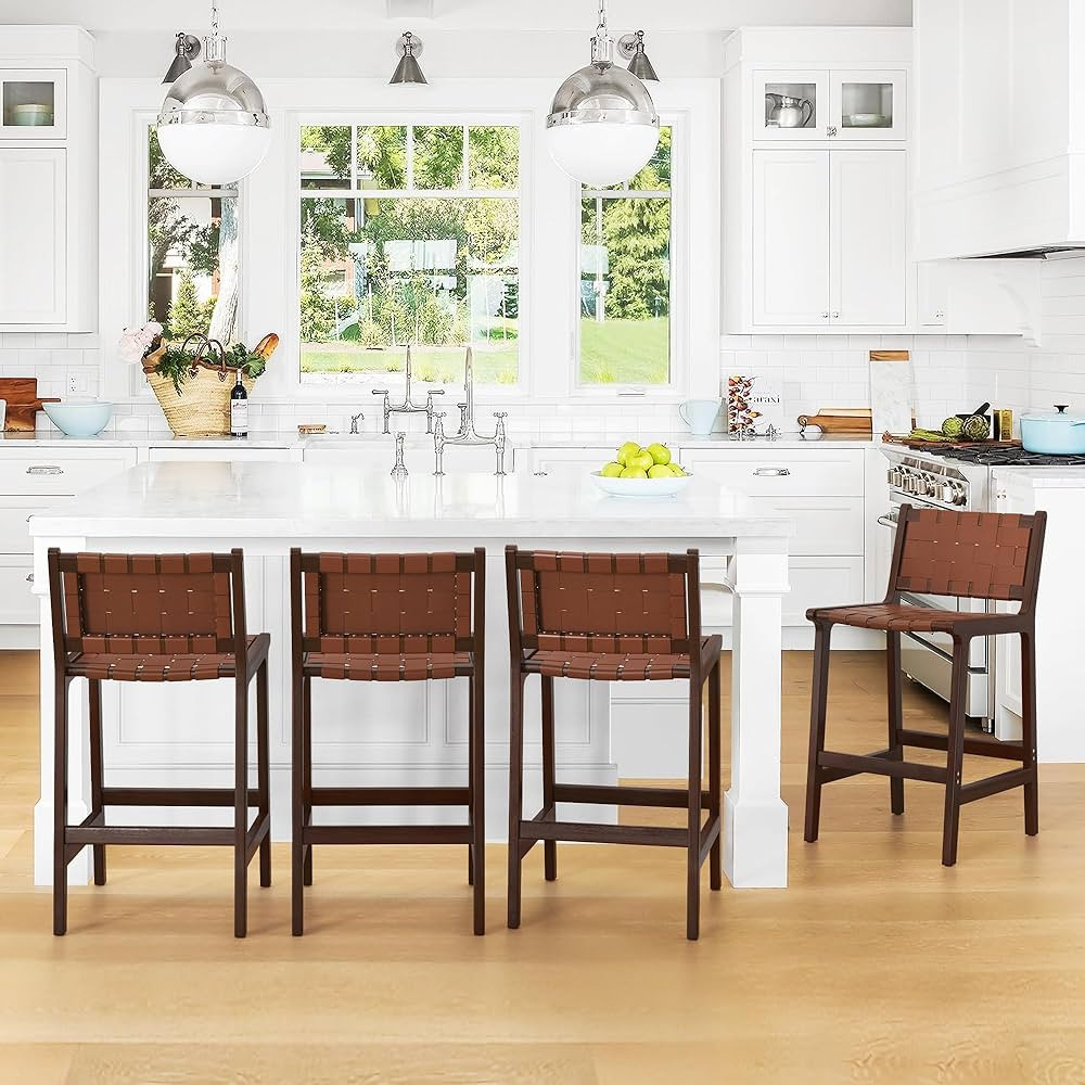 LUE BONA Counter Height Bar Stools 24inch, Set of 4 Faux Leather Woven Counter Stool with Backs, ... | Amazon (US)