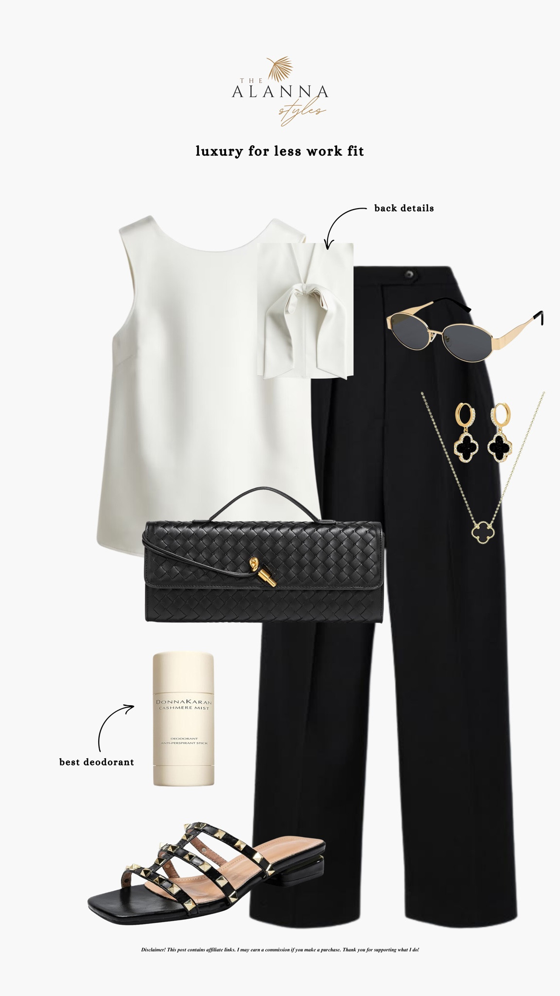 Luxury for less!! White satin top, chanel inspired purse, Donna Karan Cashmere Mist deodorant, black trousers 

#LTKWorkwear #LTKFindsUnder100 #LTKStyleTip