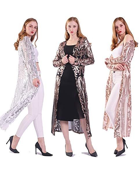 Womens Sparkly Multicolor Sequins Cover Ups Long Sleeve Slim Fit Open Front Cardigan Coat | Amazon (US)