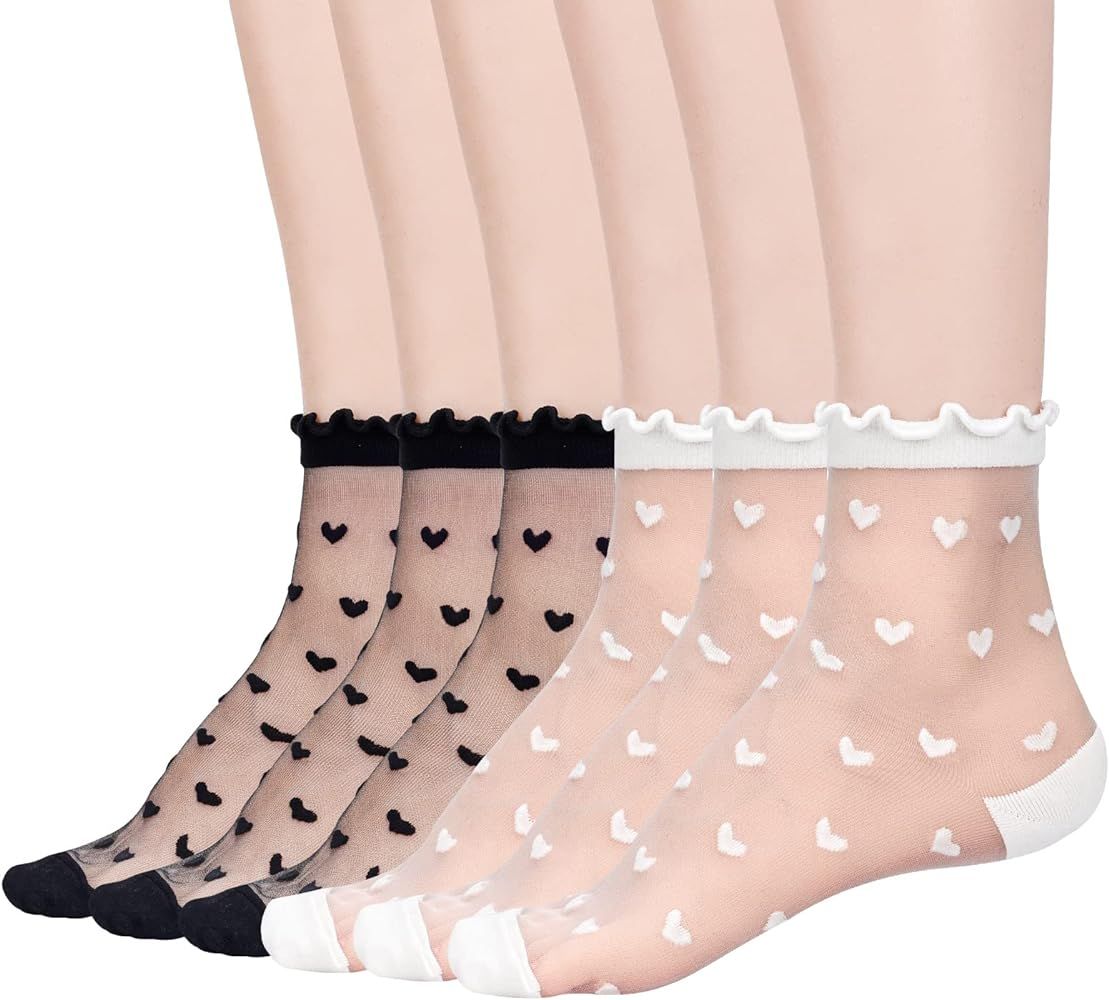 Mcool Mary Women's Ruffle Sheer Socks Mesh Casual Lace Socks Summer Ultra Thin Cool See Through A... | Amazon (US)