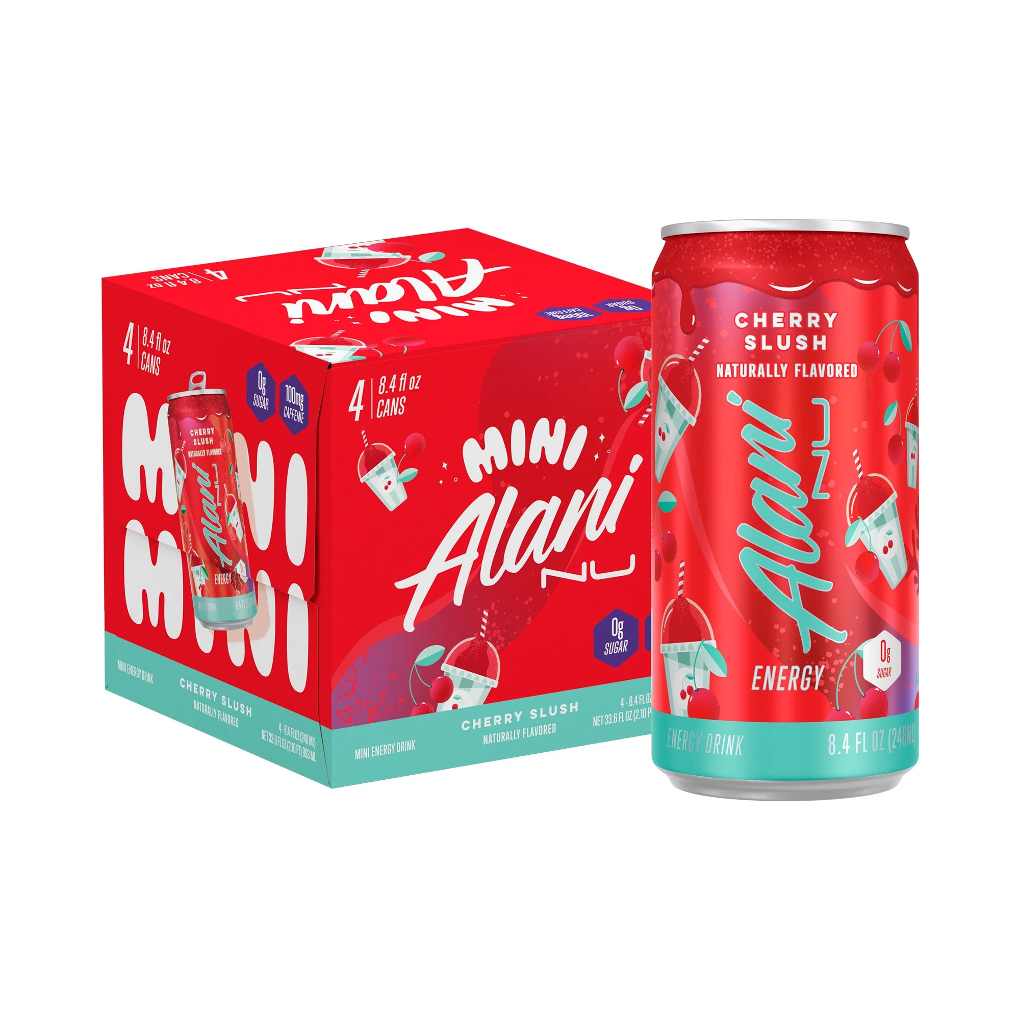 Alani Nu Sugar Free Energy Drink Mini, Cherry Slush, 8.4 fl oz, 4 Pack, Cans, 100mg Caffeine | Walmart (US)
