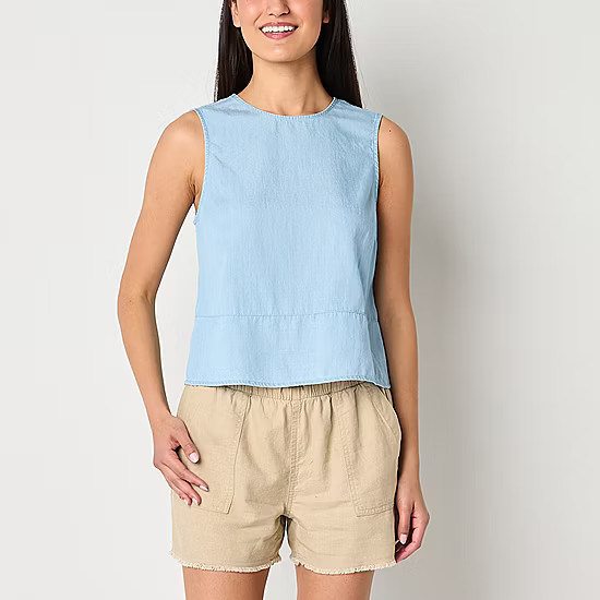 a.n.a Linen Womens Round Neck Sleeveless Shell | JCPenney