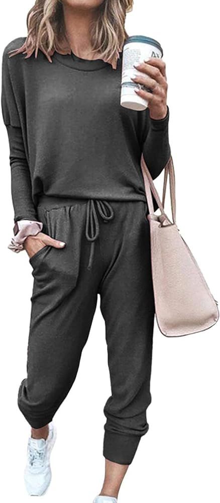 PRETTYGARDEN Women's Two Piece Outfit Long Sleeve Crewneck Pullover Tops And Long Pants Tracksuit | Amazon (US)