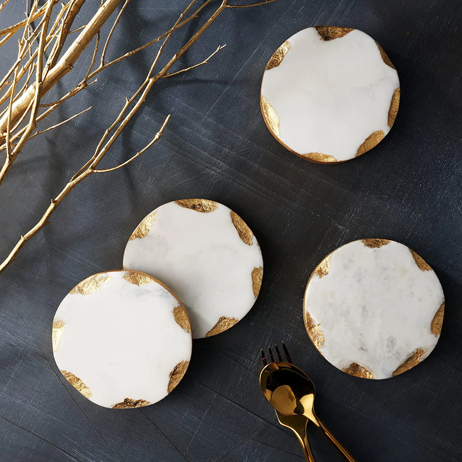 Edica Marquise Raw Edge Marble Coaster Set (Set of 4) | Wayfair North America
