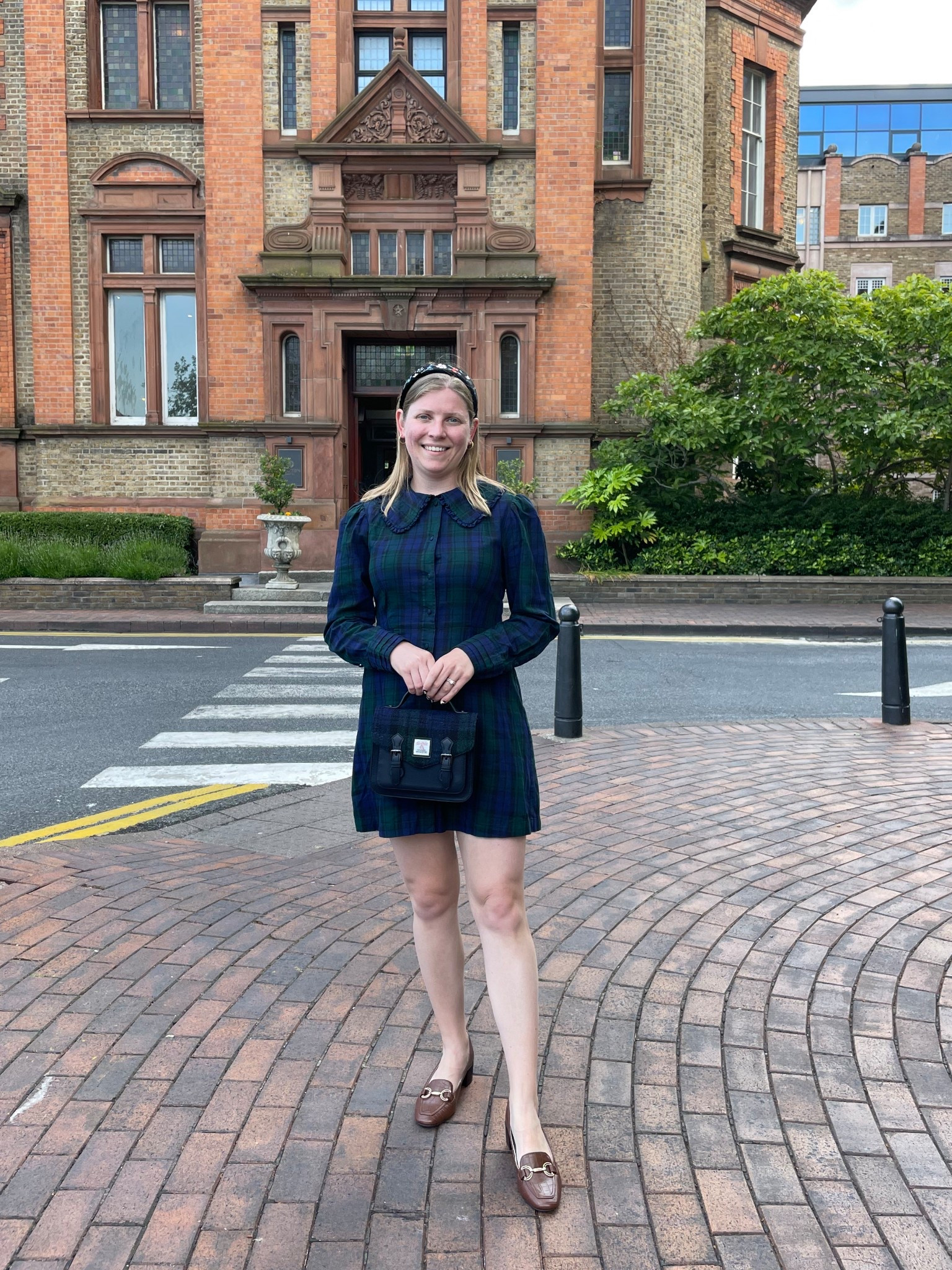 Wore a tartan mini dress for dinner at a pub in Dublin, Ireland. Full of music and of course, a pint of Guinness  