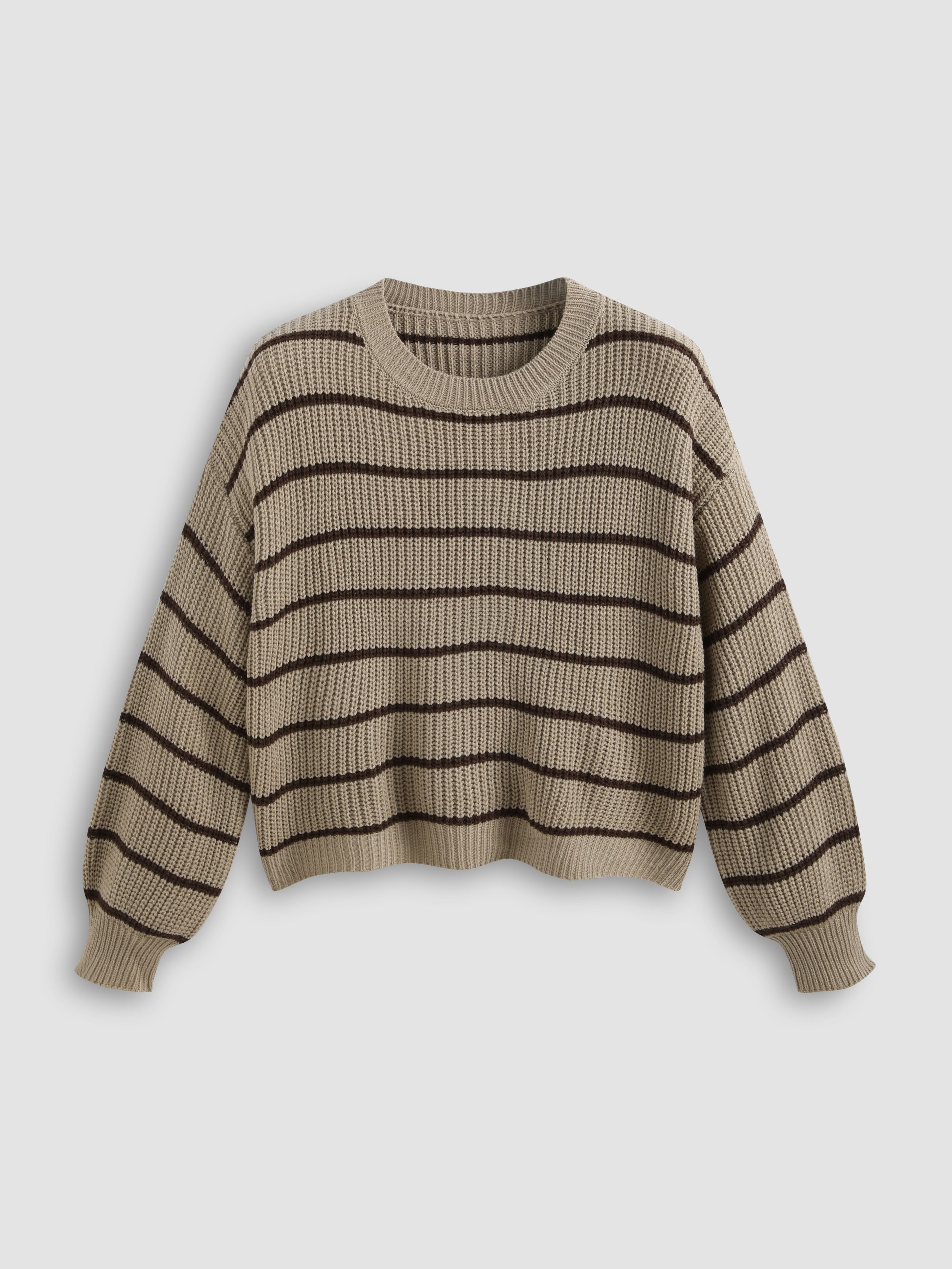 Knit Fabric Striped Knit Round Neckline Long Sleeve Top Curve & Plus For School Daily Casual | Cider