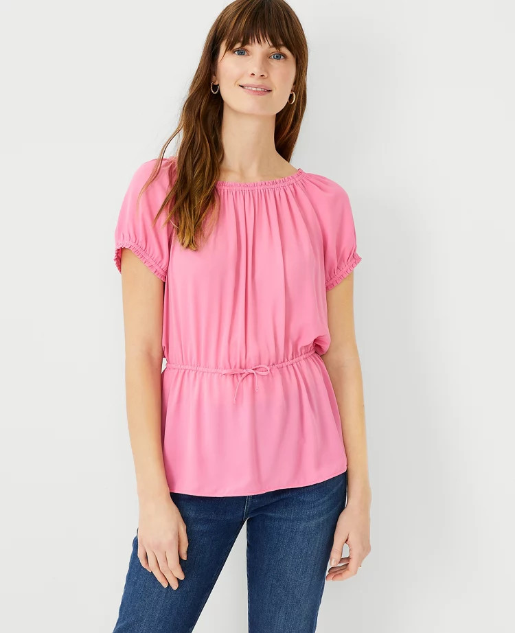 Mixed Media Tie Waist Top | Ann Taylor (US)