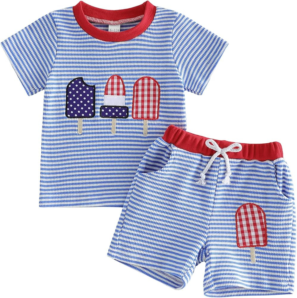 Yojeasrio Toddler Baby Boy 4th of July Outfit Cute Waffle Embroidered Top Shorts 2Pcs Set 2 3 4T ... | Amazon (US)