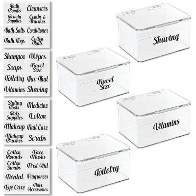 mDesign Stackable Plastic Bathroom Organizer Box, 4 Pack + 32 Labels | Target