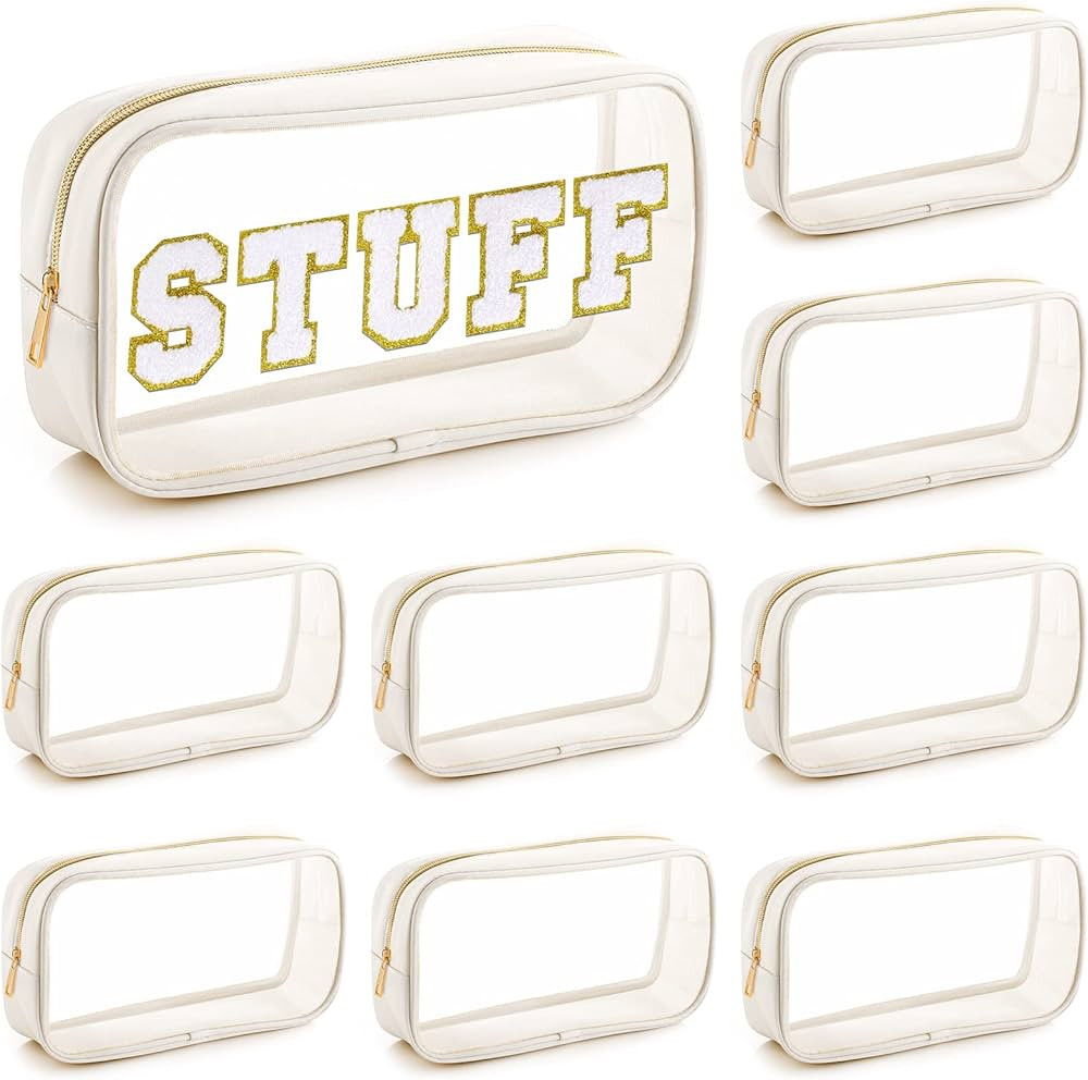 Cunno 9 Pcs Preppy Clear Makeup Bag DIY Chenille Letter Pouch Large Nylon Makeup Bag Travel Toile... | Amazon (US)