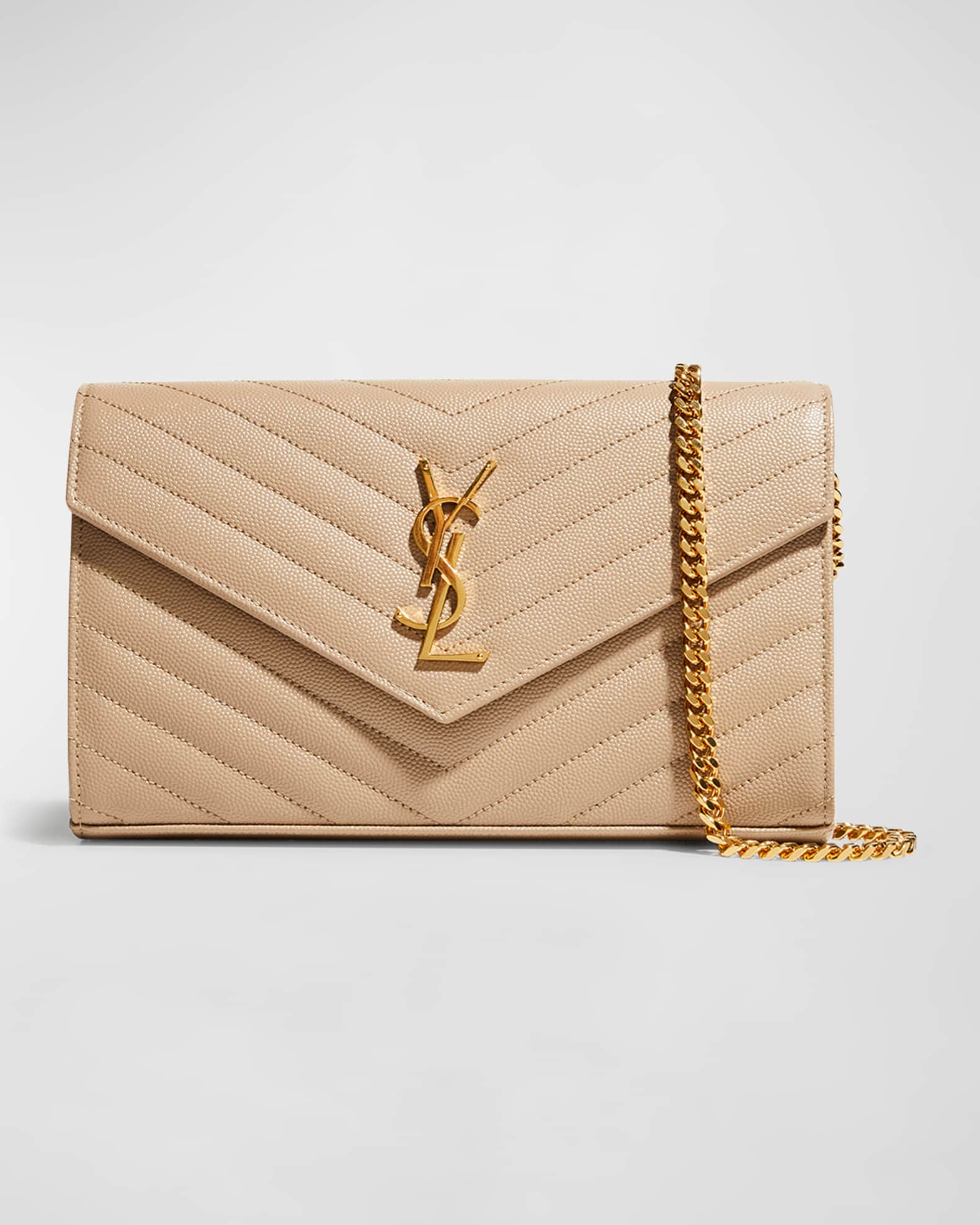 YSL Monogram Large Wallet on Chain in Grained Leather | Neiman Marcus