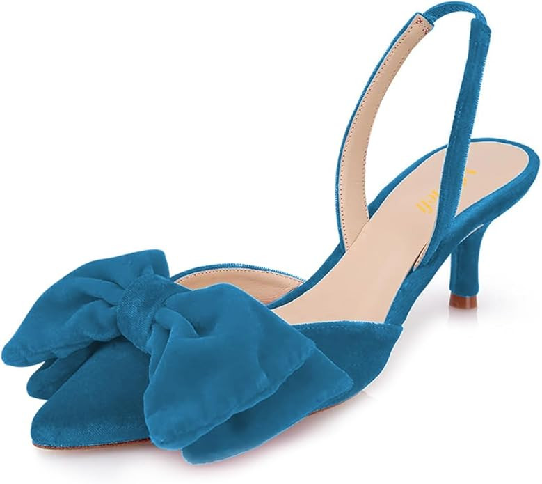 miss left Women Graceful Bowknot Pointed Toe Kitten Heel Velvet Pumps Elastic Backstrap Slip on S... | Amazon (US)