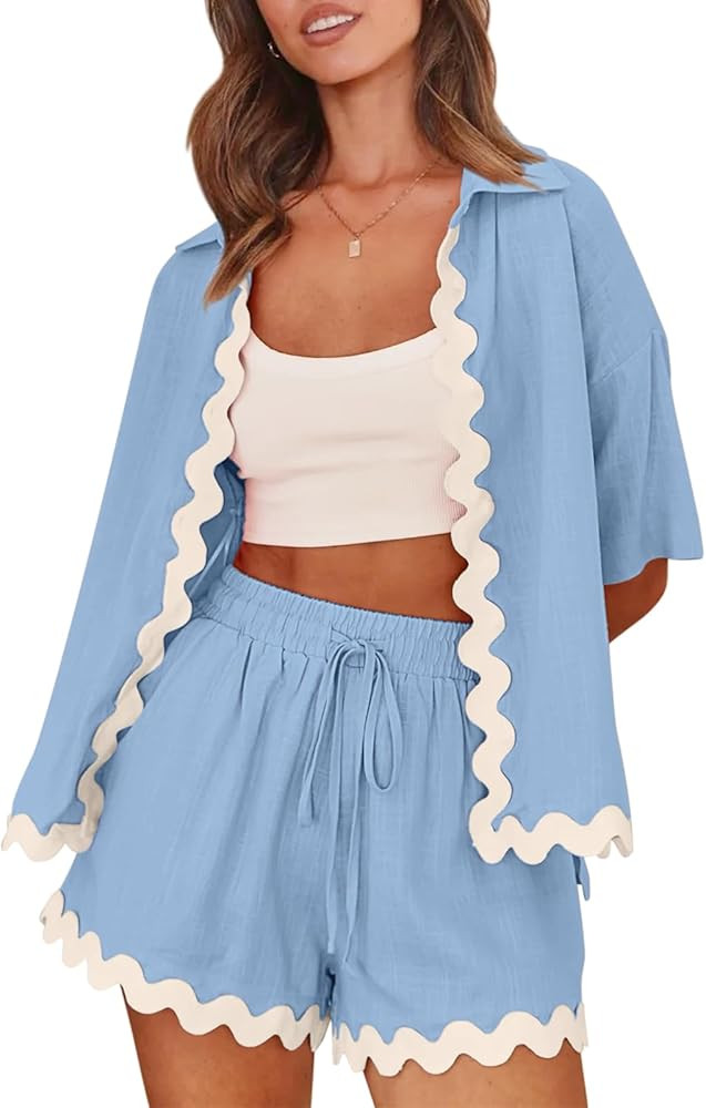 Shy Velvet Lounge Sets for Women Two Piece Sets Summer Pajama Sets Linen Cotton Vacation Outfits ... | Amazon (US)