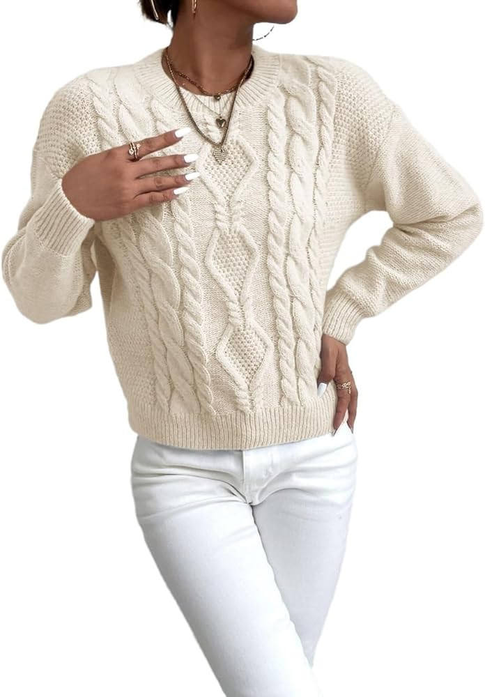 sweaters for women Knit Drop Shoulder Sweater | Amazon (US)