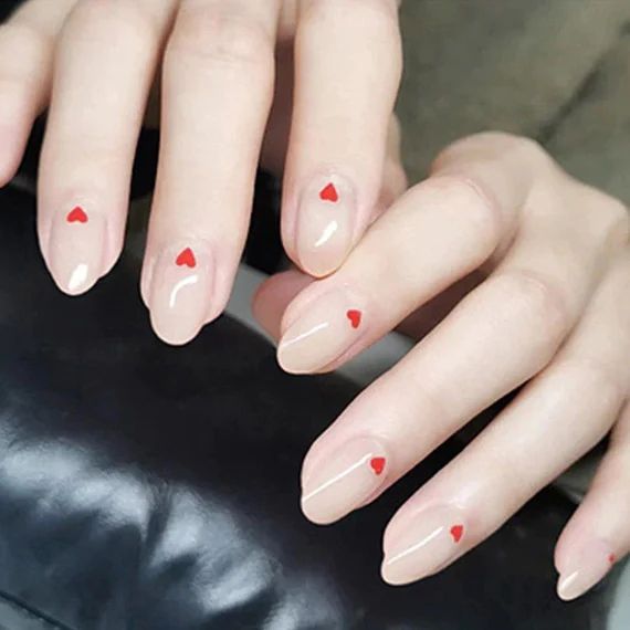 BEPHORA Handmade Sweet Girl Manicure Fake Nails Short heart | Etsy | Etsy (US)