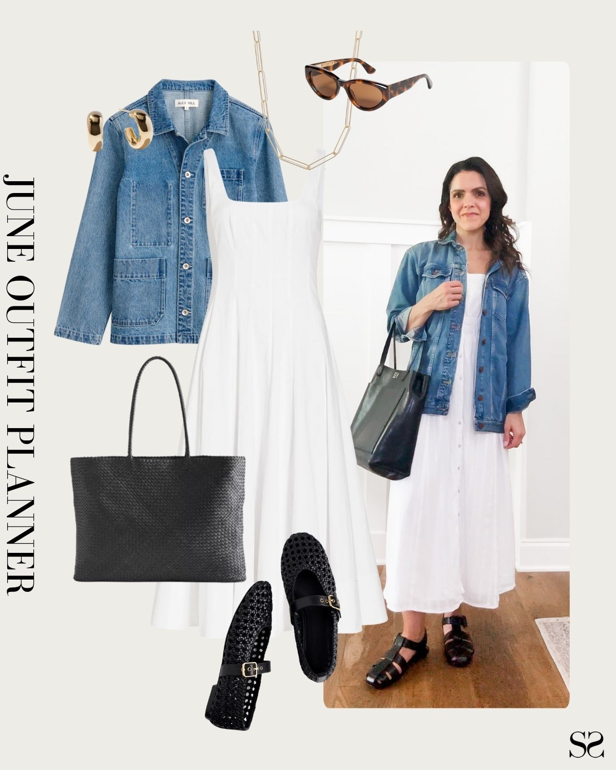 Monthly outfit planner JUNE: what I planned vs how it’s worn: Spring & Summer looks, pin to planner outfit inspo | white maxi dress, oversized denim jacket, woven leather tote, woven flats 

#springoutfit #summeroutfit #casualchic


#LTKStyleTip