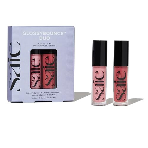 Saie Glossybounce Duo - Hybrid Tinted Lip Oil & Lip Gloss Set - Hydrating, Non-Sticky Shine with Hyaluronic Acid & Jojoba Oil for Soft, Plump Lips - Makeup Gift Set - Disco & Bounce (2 Count) | Amazon (US)