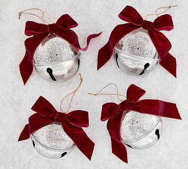 Silver Bell Ornaments with Bows - Set of 4 | Pottery Barn (US)