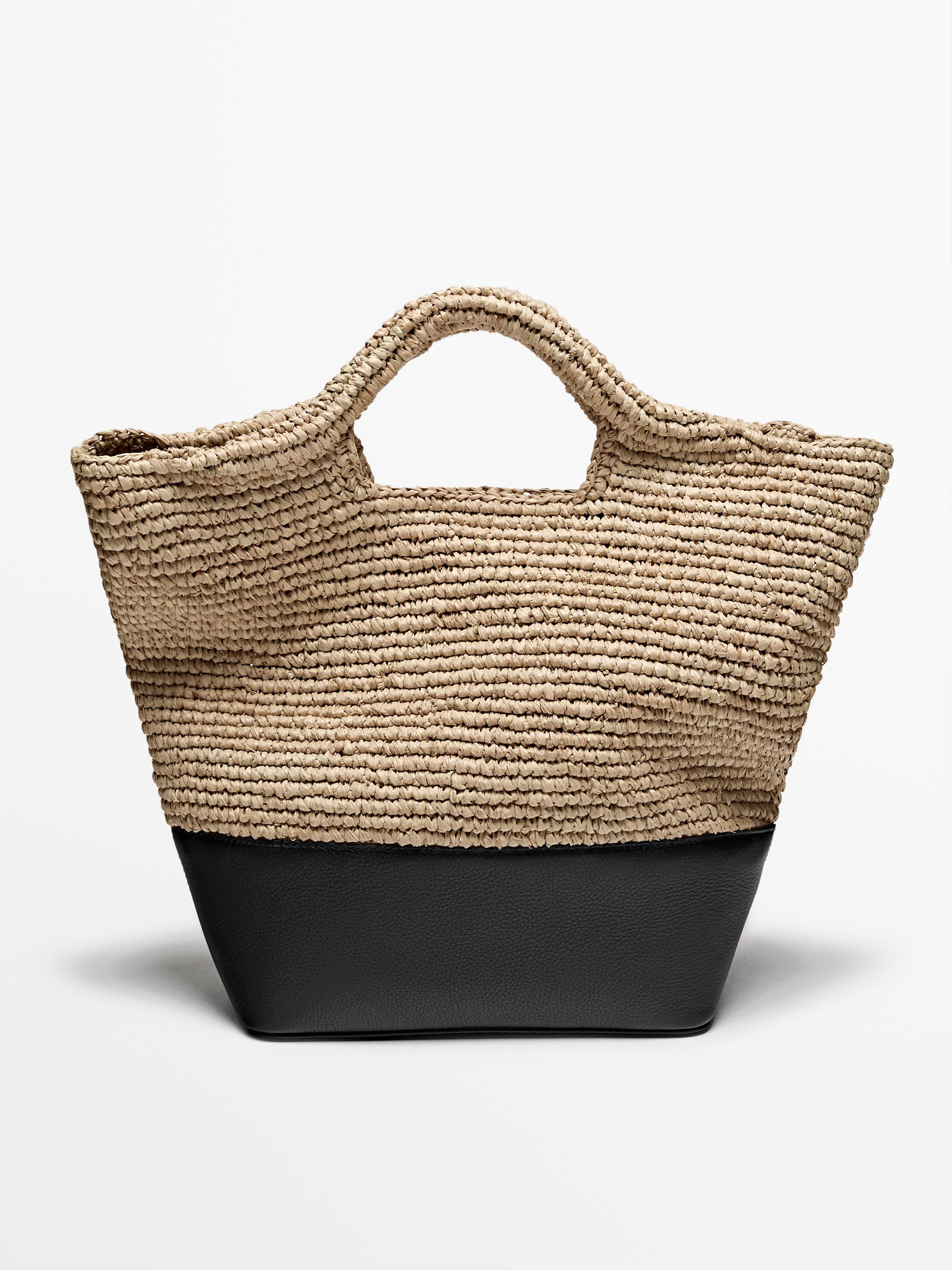 Natural raffia bag with leather base | Massimo Dutti UK
