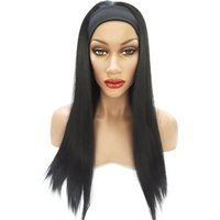 Headband Long Straight Black Wig Adjustable Band Black Head Wrap With Casual Soft Synthetic Wig. Dai | Etsy (US)