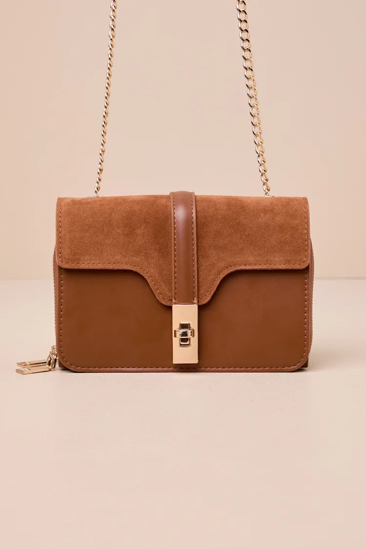 Aesthetic Style Brown Suede Leather Crossbody Bag | Lulus