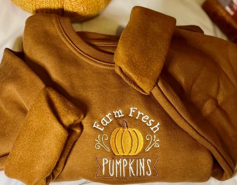Farm fresh pumpkins sweatshirt, Pumpkin crewneck, Fall sweatshirt, Autumn Harvest sweatshirt, emb... | Etsy (US)