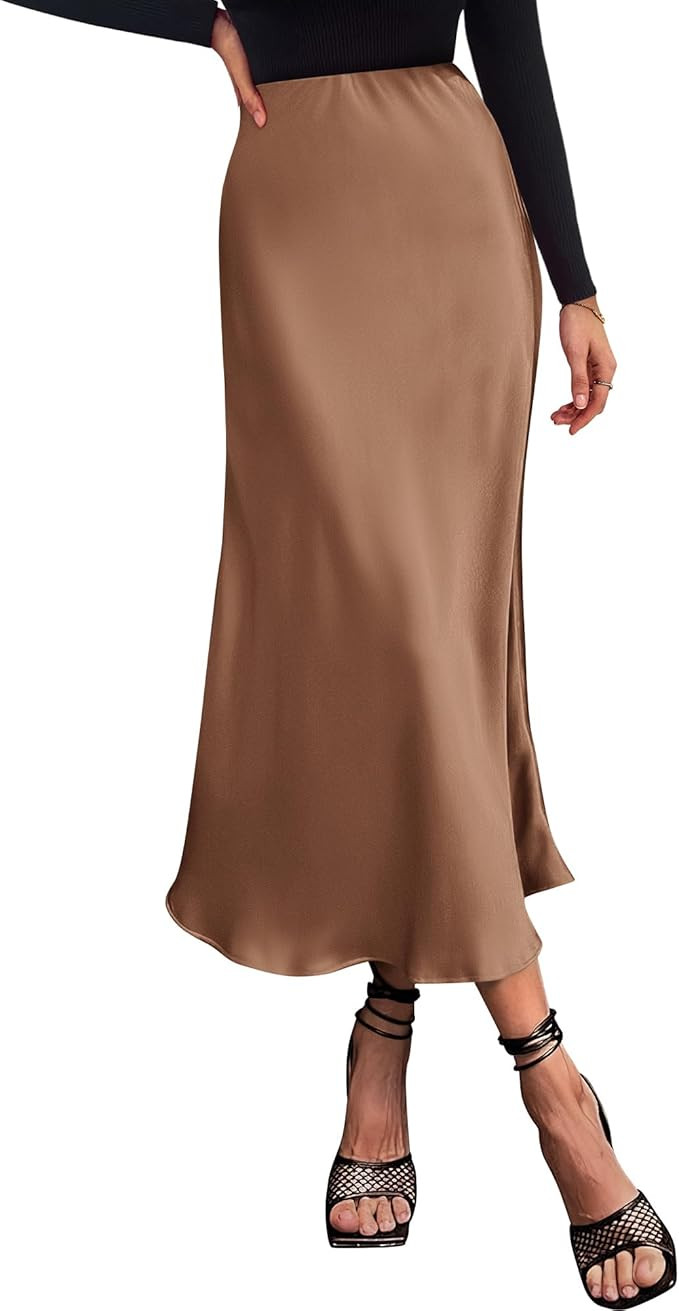 BTFBM 2025 Womens Summer Fall Long Satin Skirt Silk Elegant High Waist Cocktail Party Wedding Flo... | Amazon (US)