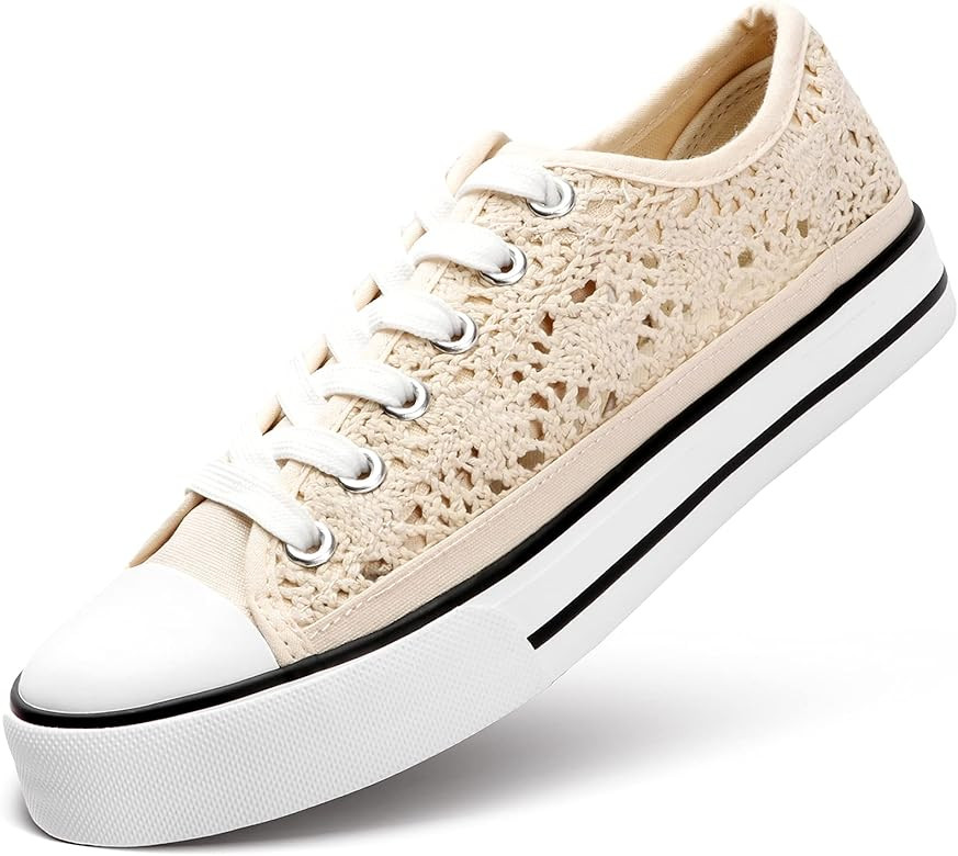ZGR Women's Fashion Canvas Sneakers Mesh Knitted Upper Low Cut Casual Shoes | Amazon (US)