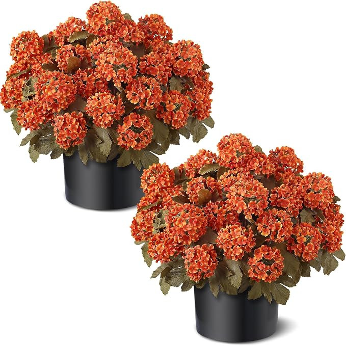 2Pcs Artificial Fall Snowball Topiary Tree for Front Porch Decor(Orange) | No Assembly Needed, Fa... | Amazon (US)