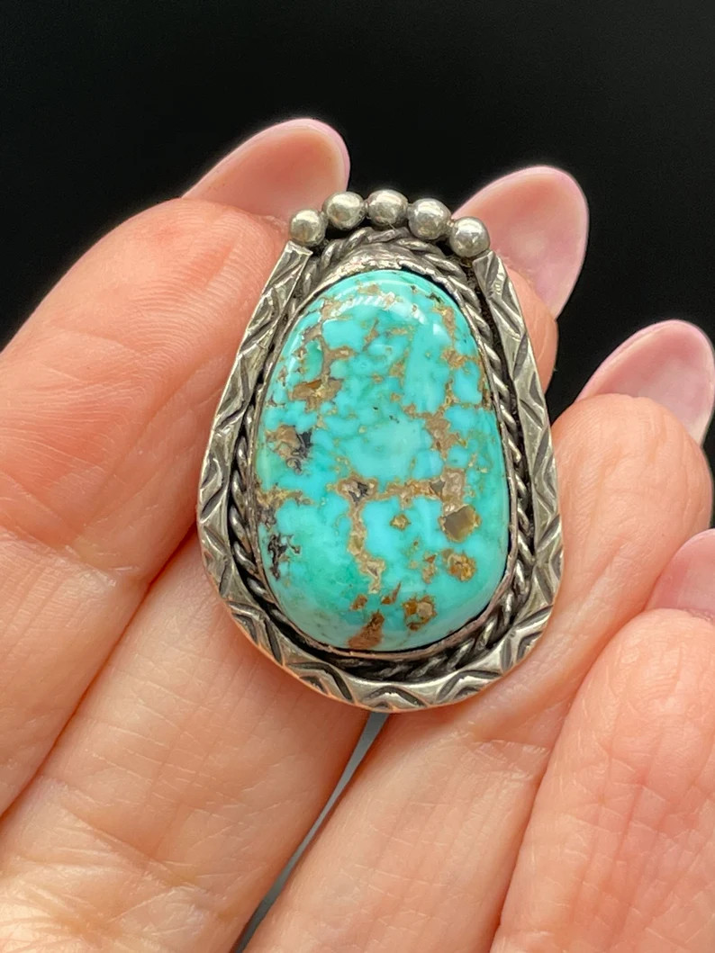 Stunning Large Navajo Sterling Silver Turquoise Ring Native American Vintage Layaway Available | Etsy (US)
