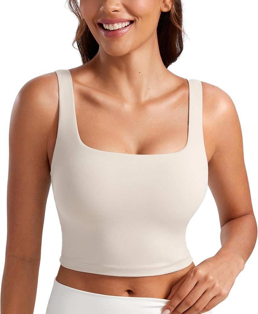 CRZ YOGA Butterluxe Womens Square Neck Longline Sports Bra - Workout Crop Tank Tops Padded with B... | Amazon (US)