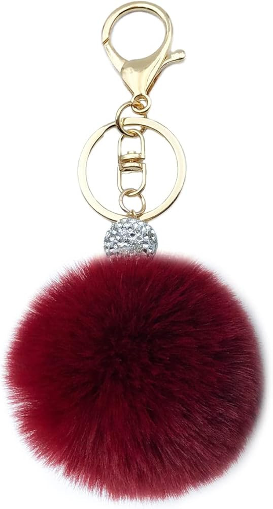 Unpafcxddyig Pom Pom Keychain Artificial Fur Ball Keychains Fluffy Tote Pendant with Crystal Rhin... | Amazon (US)