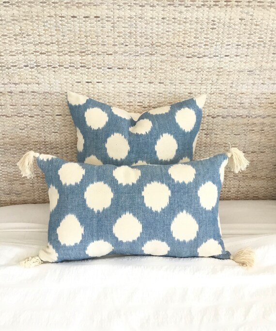 Ikat spot blue cushions, tween girl gift for bedroom, chair cushion , designer fabric, coastal ho... | Etsy (US)