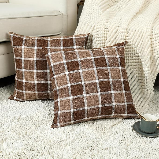Stellhome Pack of 2 Fall Linen Buffalo Check Throw Pillow Covers, Farmhouse Plaid Decorative Cush... | Amazon (US)