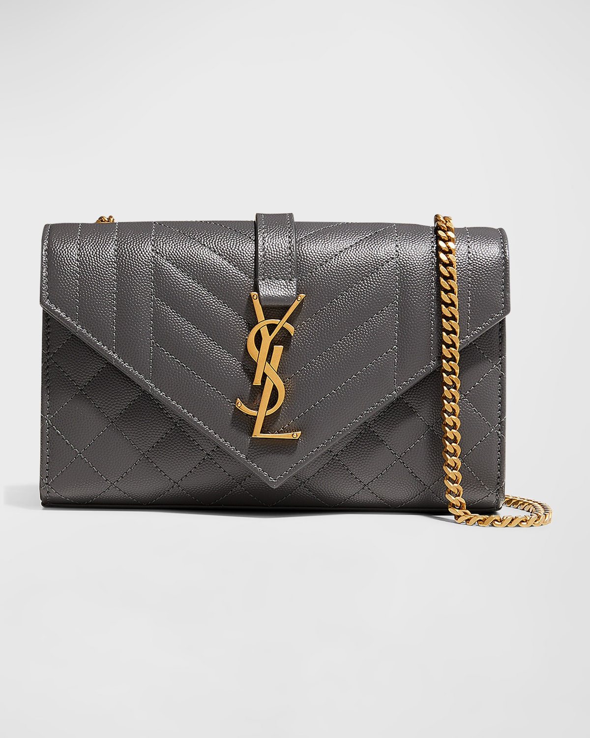 Envelope Triquilt Small YSL Shoulder Bag in Grained Leather | Neiman Marcus