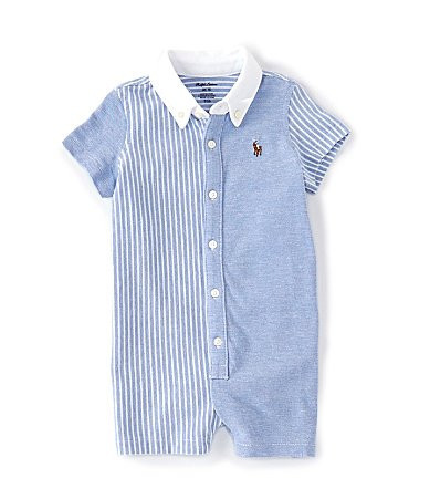 Ralph Lauren Baby Boys Short-Sleeve ColorblockStripe Shortall - 6 Months | Dillard's