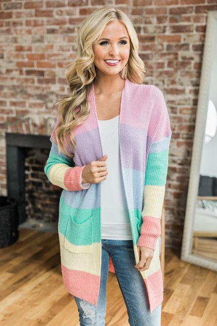 You Light Up My Life Rainbow Striped Cardigan | The Pink Lily Boutique