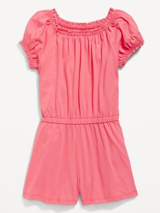 Puff-Sleeve Jersey-Knit Romper for Girls | Old Navy (US)