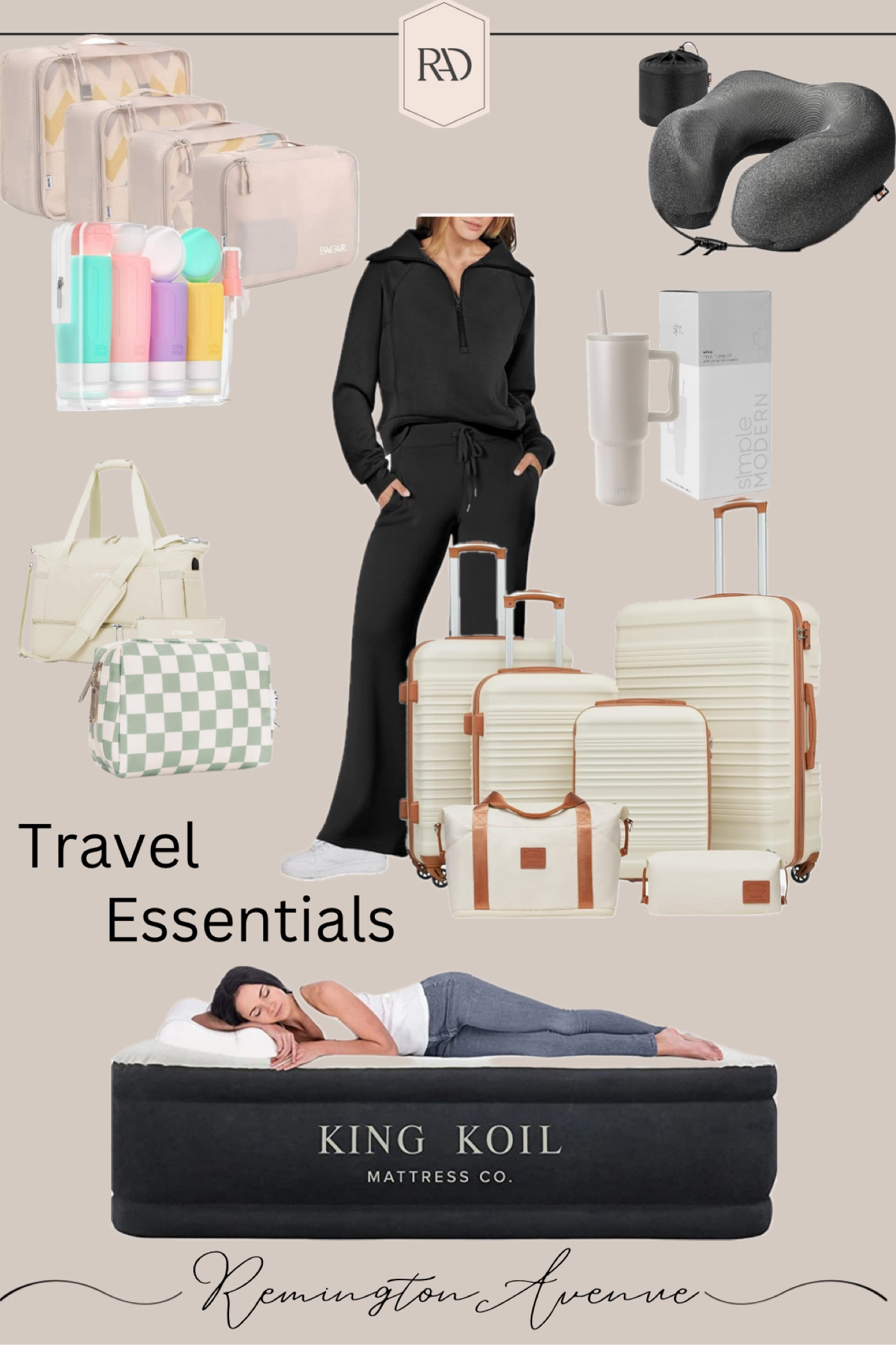 Great deals for #amazonprimedays on Travel essentials. Cream and brown 6 piece luggage set, silicone travel toiletries set, simple modern 40oz tumbler, travel makeup bag, cute washable packing cubes, neutral overnight weekender bag, 2 piece wide leg sweatsuit, inflatable mattress with built in pump.

#LTKTravel #LTKSaleAlert