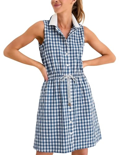 Shiyifa Womens Gingham Polo Dress Summer Button Down Plaid Midi Dresses Casual Sleeveless Golf Te... | Amazon (US)