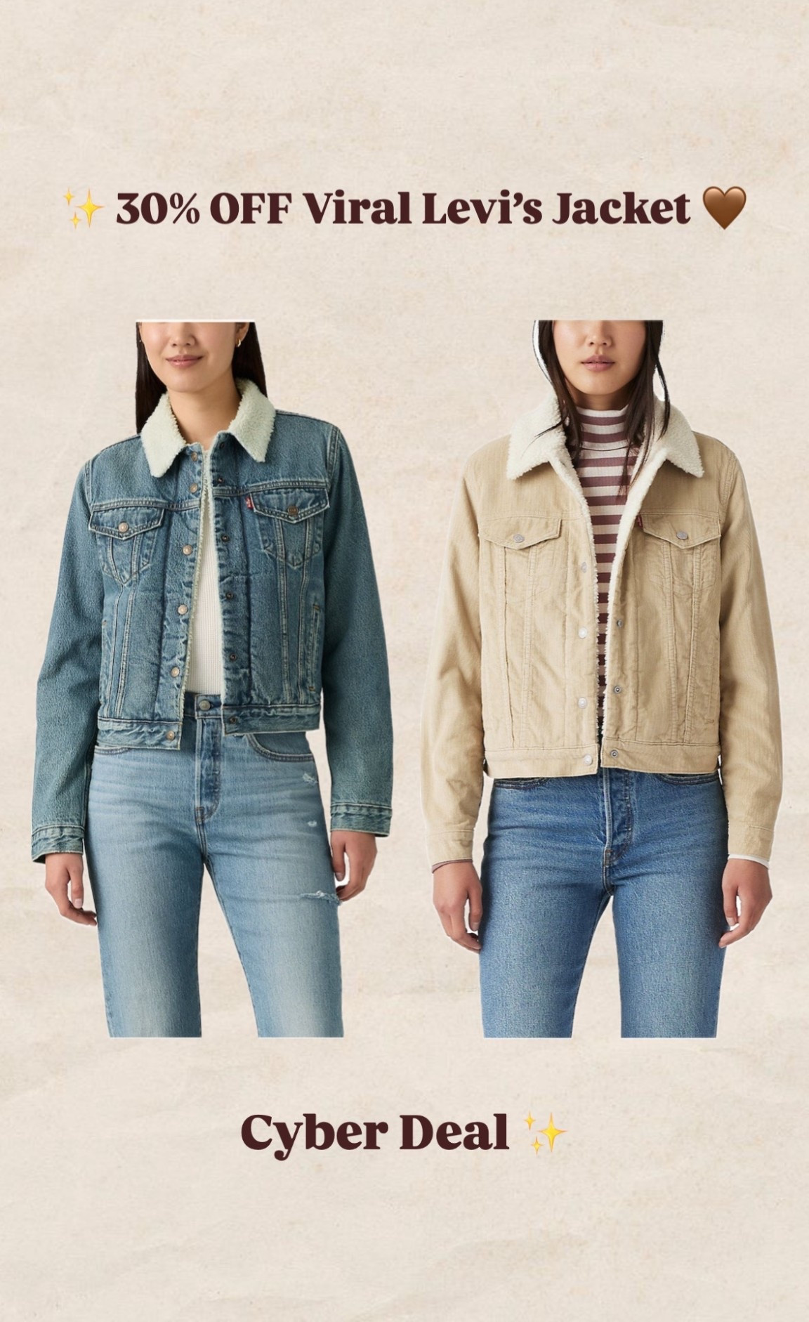 30% OFF this viral Levi’s sherpa jacket!
Sharing both of my favorite colors. They are selling out fast. 🤎✨

#AffordableStyle
#WinterFashion
#CozyStyle
#CasualOutfits
#EverydayStyle
#OOTDFinds
#ViralFinds
#LTKFinds
#LTKUnder100
#LTKWinter
#BudgetFriendlyStyle
#AffordableFinds
#WalmartFinds
#WalmartFashion
#CozyOutfit
#NeutralStyle
#SahmStyle
#OOTD


#LTKCyberWeek #LTKSaleAlert #LTKHoliday