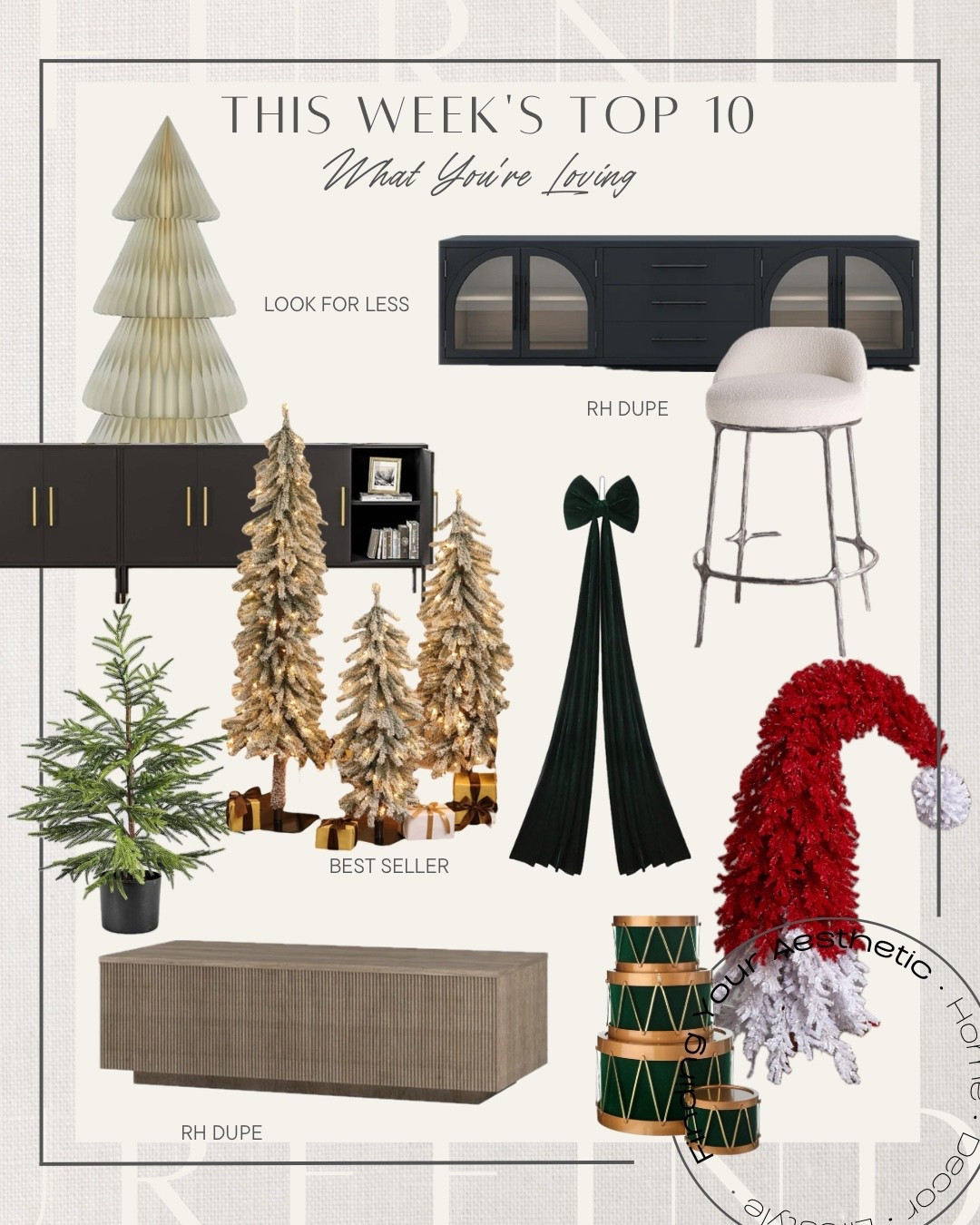 Weekly top 10 -
Home decor and furniture you're loving 

Arhaus console dupe // paper Christmas tree // honey comb tree // modern counter stool // RH coffee table dupe // square coffee table modern // restoration hardware // Santa hat tree // Norfolk pine tree // Pencil Christmas tree set // Amazon finds // Amazon home // Amazon holiday 

#LTKHoliday #LTKHome #LTKSaleAlert