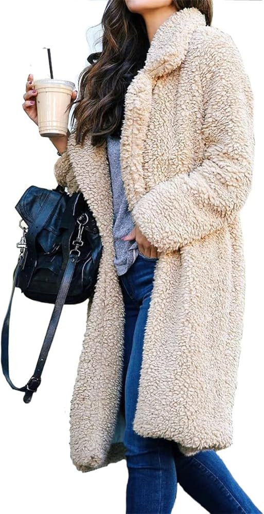 Vliolat Womens Winter Clothes 2022 Fuzzy Fleece Lapel Open Front Long Cardigan Coat Faux Fur Warm... | Amazon (US)