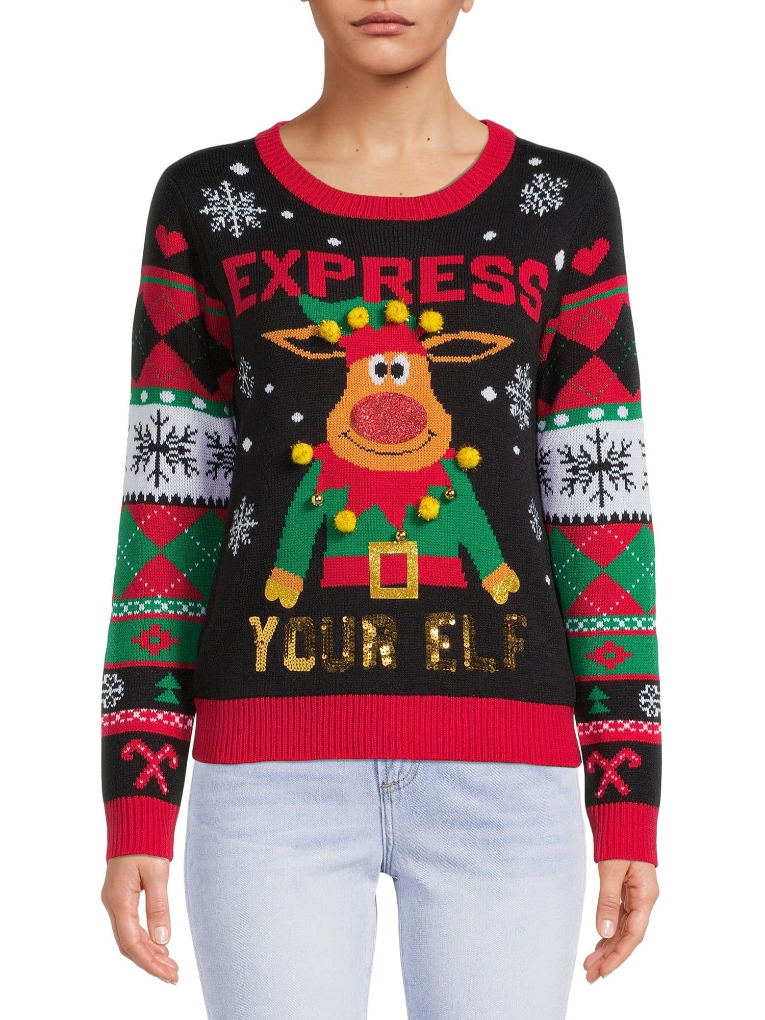 No Boundaries Junior's Christmas Sweater - Walmart.com | Walmart (US)