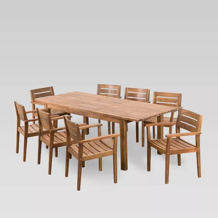 Wilson 9pc Acacia Wood Dining Set with Expandable Dining Table - Teak - Christopher Knight Home | Target