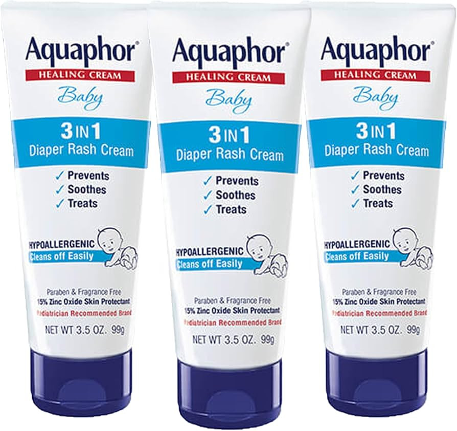 Aquaphor Baby Diaper Rash Cream, 3-in-1 Diaper Rash Relief, 3.5 Oz Tube, Pack of 3 | Amazon (US)