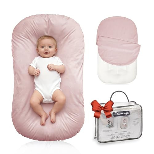 Beisurznga Baby Lounger for Newborn - Snuggle Cozy Me Lounger | Breathable Soft Cotton, 0-24 Months Portable Playtime Baby Nest, Newborn Baby Essentials Gifts- Pink (1 Lounger + 1 Cover) | Amazon (US)