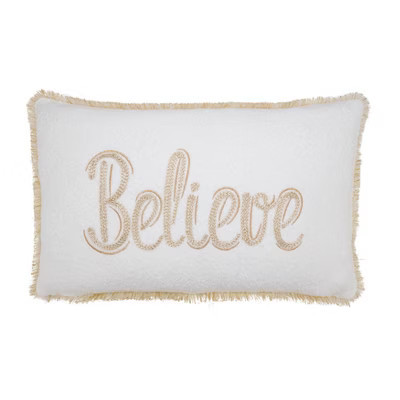 Saro Lifestyle Believe Throw Pillow Cover, 12"x20", Ivory | Target